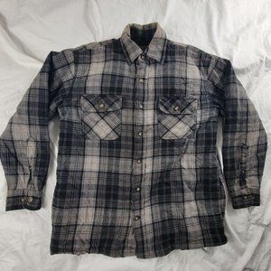 St John's Bay Mens Medium Gray Outdoor Plaid Lined Flannel Jacket Pockets